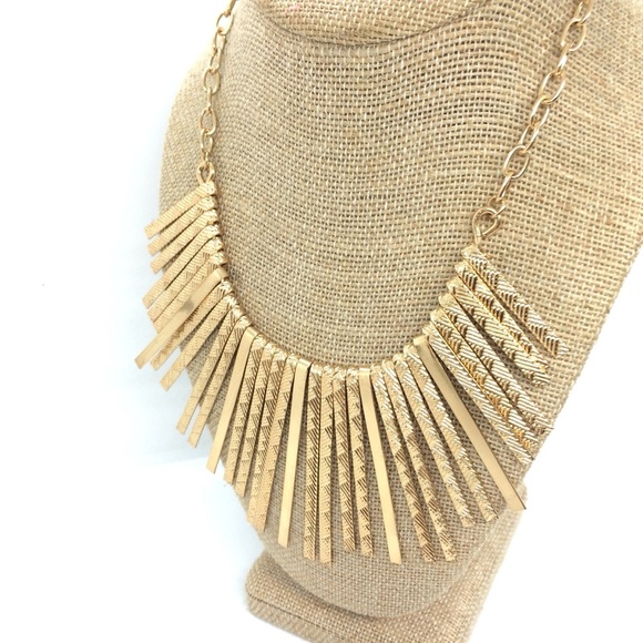 3/$30 GOLD TONE FAN FRINGE TRIBAL BOHEMIAN BIB NECKLACE STARBURST STATEMENT - Picture 6 of 14